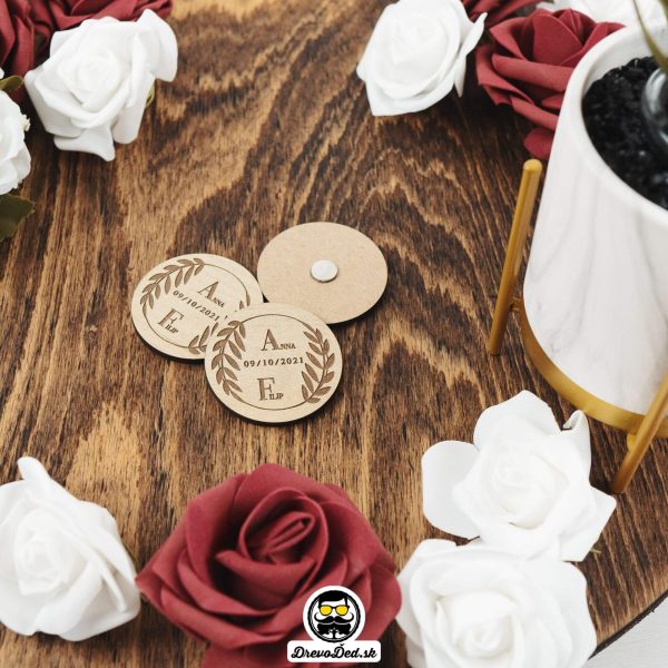 Drevené svadobné magnetky - Kruh - kvetinovy vzor 4