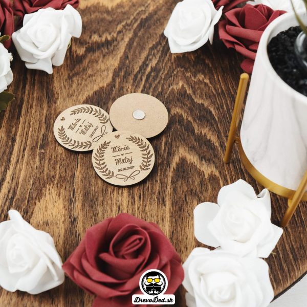 Drevené svadobné magnetky - Kruh - kvetinovy vzor 6