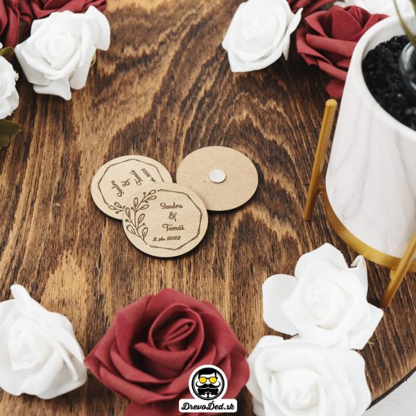 Drevené svadobné magnetky - Kruh - kvetinovy vzor 7