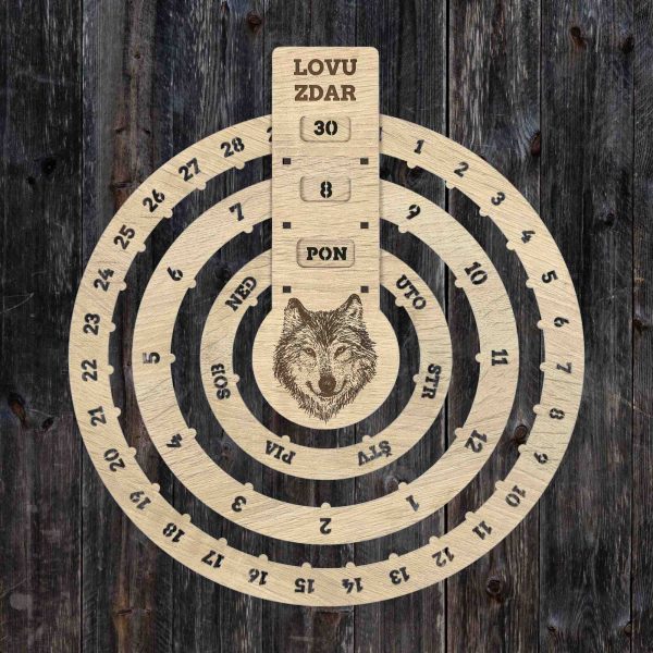 dreveny kalendar nekonecny darcek pre polovnika vlk DrevoDed