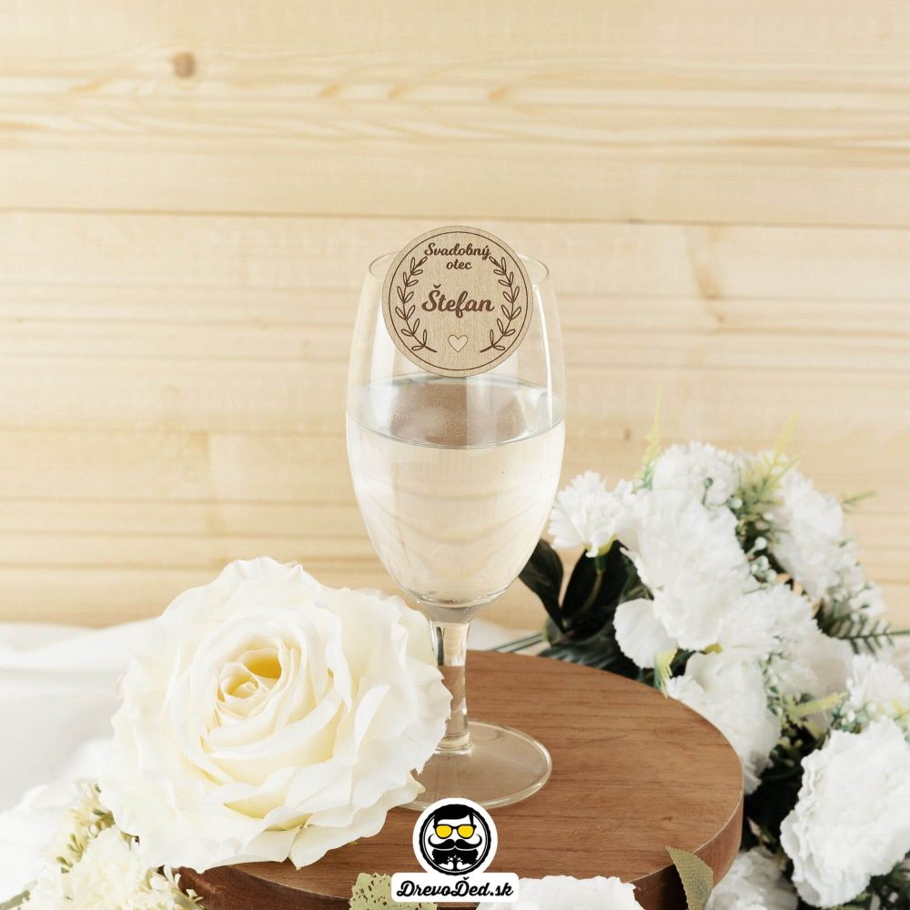 Drevené svadobné menovky na poháre - Vavrín