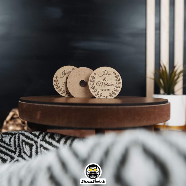 Drevené svadobné magnetky - Kruh - kvetinovy vzor 1