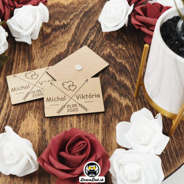 Drevené svadobné magnetky - Obdĺžnik a šípky | DrevoĎed.sk