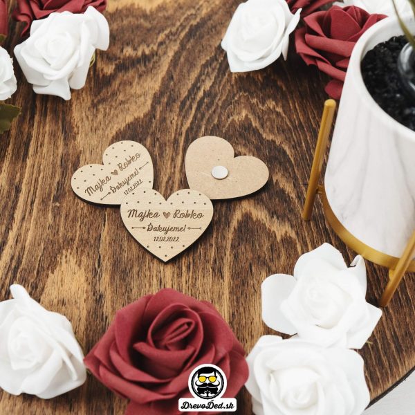 Drevené svadobné magnetky - Srdce - bodky I DrevoDed.sk
