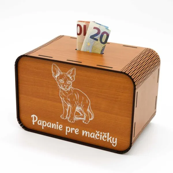 Drevená pokladnička - Papanie pre mačičky - čerešňa