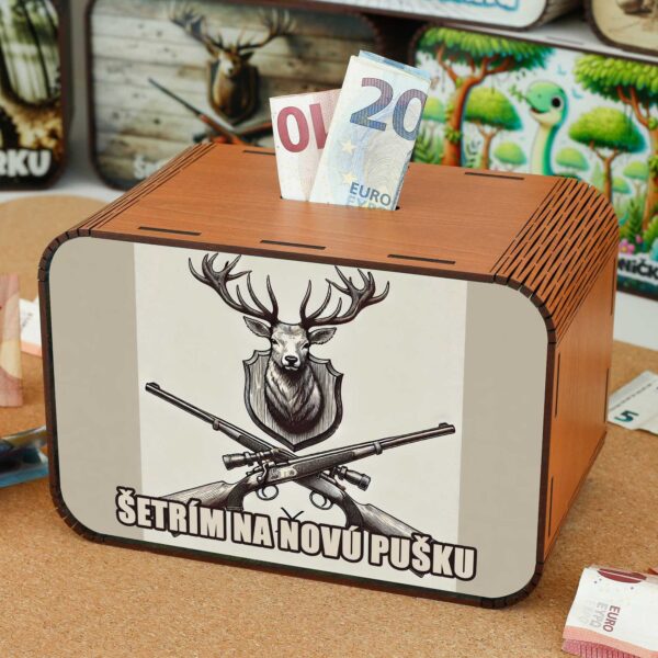 Pokladnička - Šetrím na novú pušku SK-02-040 DrevoDed.sk